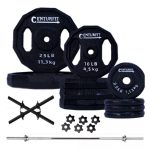 Set Pesas Barra Recta Discos Mancuernas Negro..