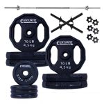 Set Pesas Discos Barra Mancuernas Negro 70 Lbs..